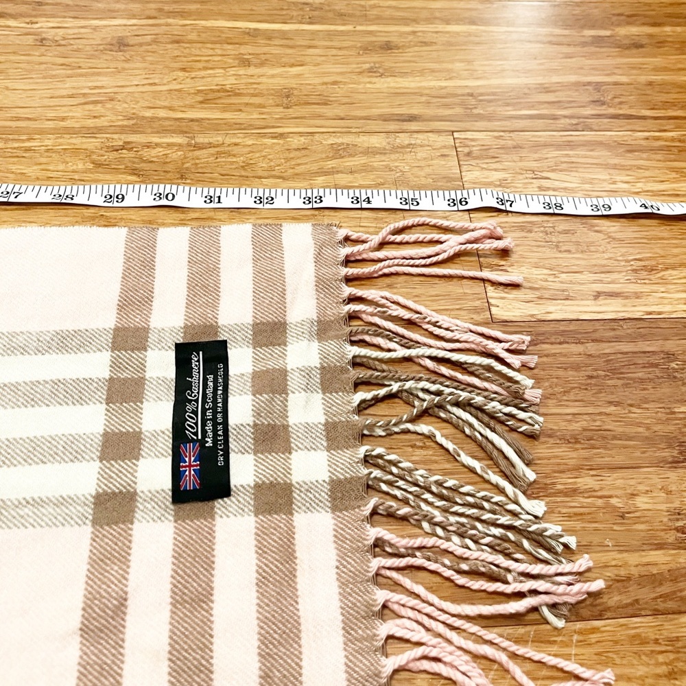 100% Cashmere Made In Scotland Pink, Brown, Green Plaid Fringe Soft Wint… - Picture 5 of 7